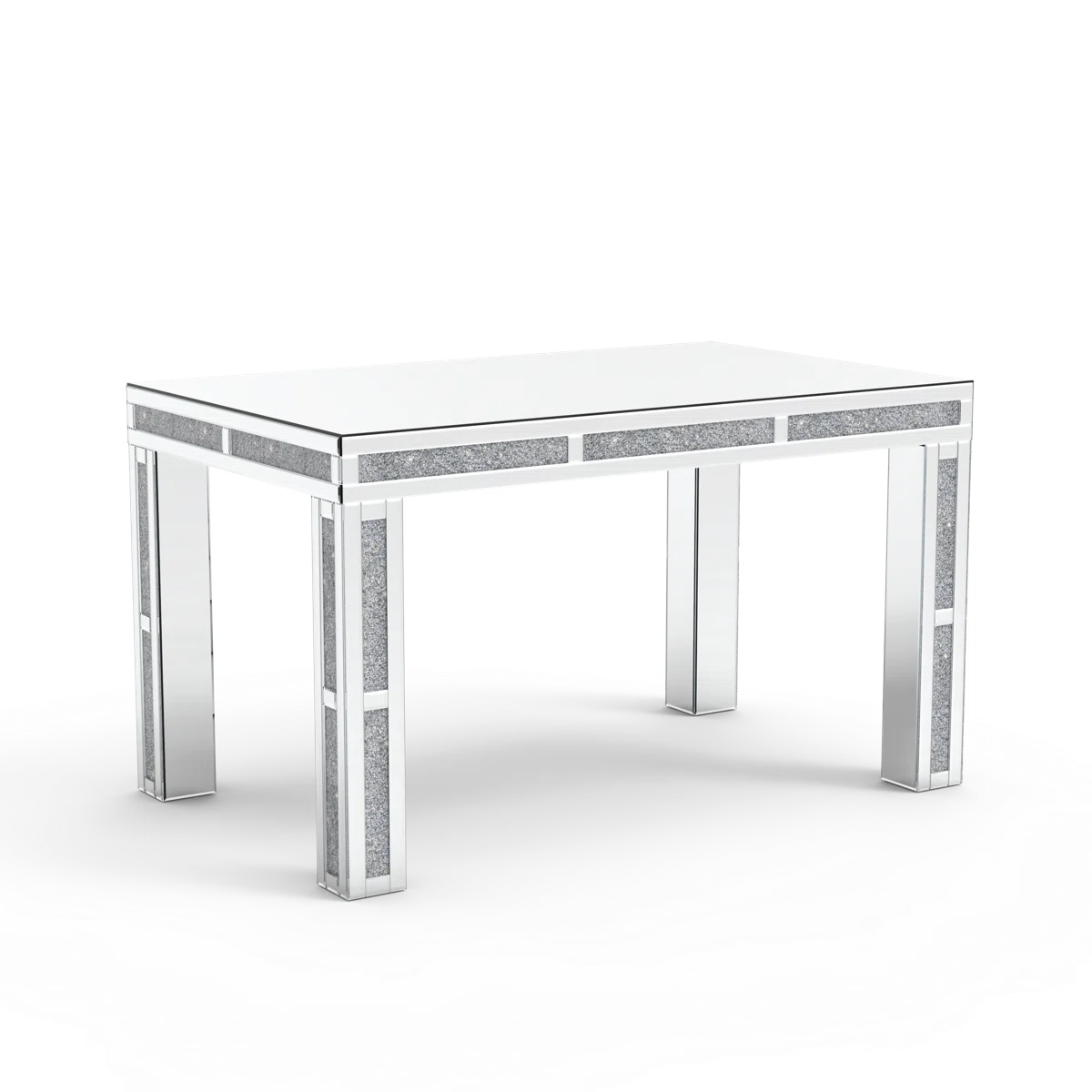 Premium Mirrored Glass Table With Crushed Diamond Trim