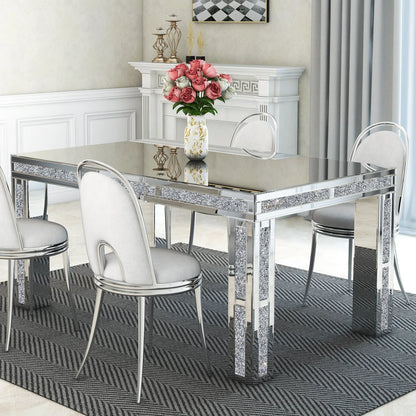 Premium Mirrored Glass Table With Crushed Diamond Trim