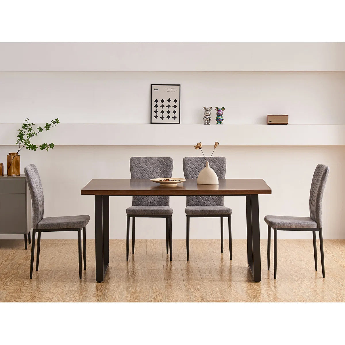 Vintage Suede Upholstered Dining Chairs (Set of 4)