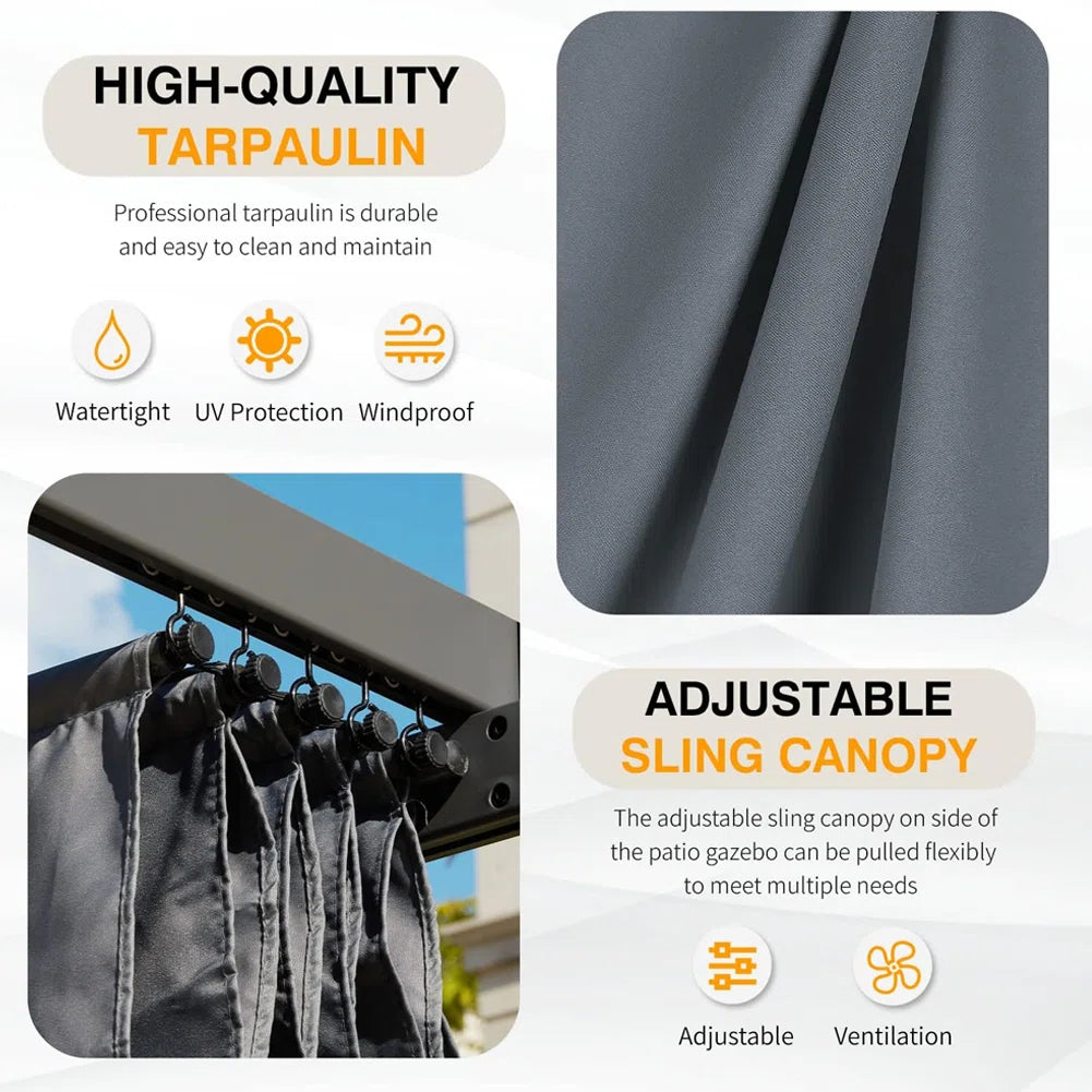 Metal Frame Outdoor Gazebo with Canopy and Lights – 3x3m Waterproof Patio Shelter for Garden, Deck & Backyard