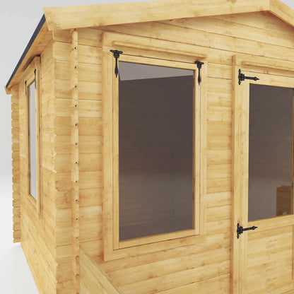 11ft x 12ft All Seasons Apex Log Cabin with Veranda & double doors (19mm)