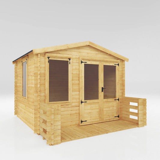 3.3 x 3.7m Log Cabin with Veranda Apex Roof Garden Summerhouse