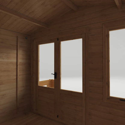 11ft x 12ft All Seasons Apex Log Cabin with Veranda & double doors (19mm)