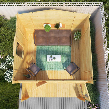 11ft x 12ft All Seasons Apex Log Cabin with Veranda & double doors (19mm)