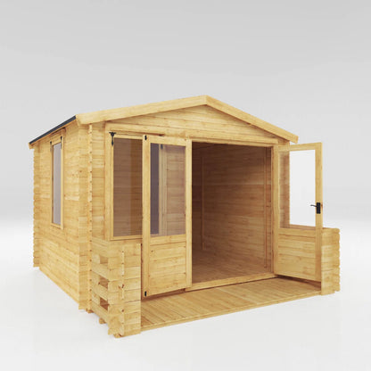11ft x 12ft All Seasons Apex Log Cabin with Veranda & double doors (19mm)