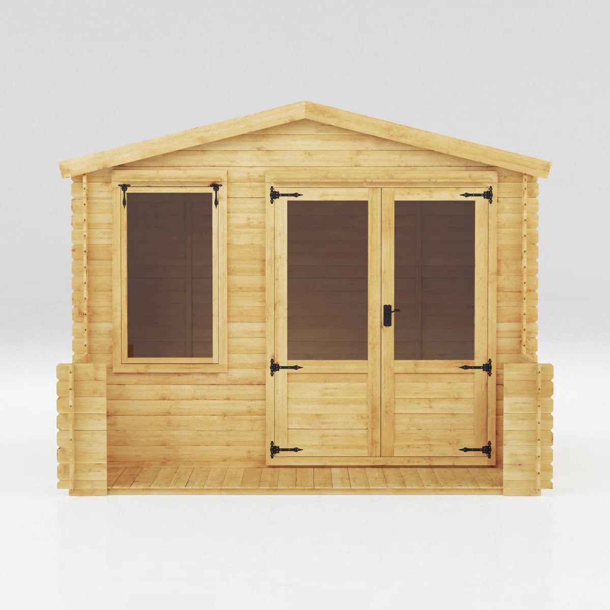 11ft x 12ft All Seasons Apex Log Cabin with Veranda & double doors (19mm)