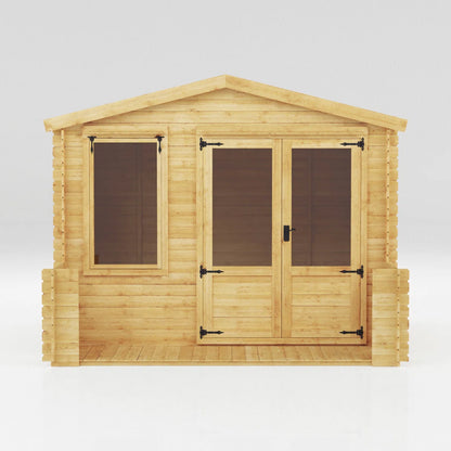 11ft x 12ft All Seasons Apex Log Cabin with Veranda & double doors (19mm)