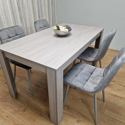 5-Piece Grey Dining Set with Tufted Chairs – Modern MDF Table & Velvet Upholstered Seating