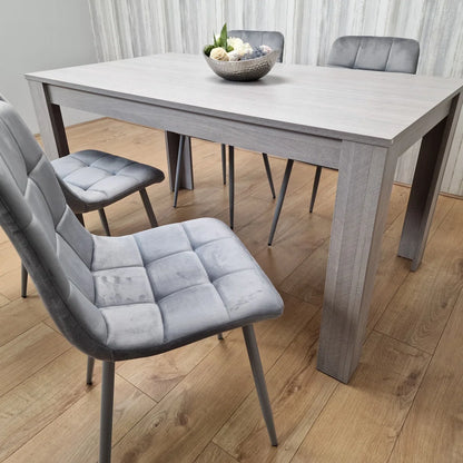 5-Piece Grey Dining Set with Tufted Chairs – Modern MDF Table & Velvet Upholstered Seating