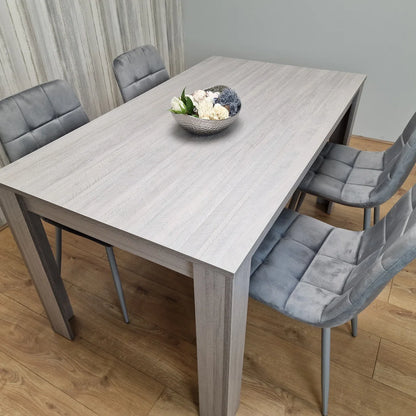 5-Piece Grey Dining Set with Tufted Chairs – Modern MDF Table & Velvet Upholstered Seating