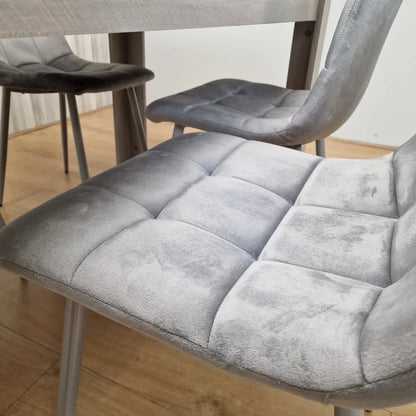 5-Piece Grey Dining Set with Tufted Chairs – Modern MDF Table & Velvet Upholstered Seating