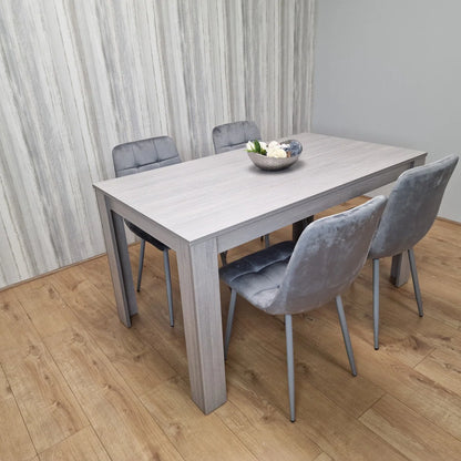 5-Piece Grey Dining Set with Tufted Chairs – Modern MDF Table & Velvet Upholstered Seating