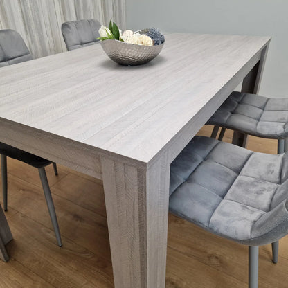 5-Piece Grey Dining Set with Tufted Chairs – Modern MDF Table & Velvet Upholstered Seating