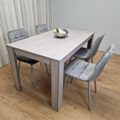 5-Piece Grey Dining Set with Tufted Chairs – Modern MDF Table & Velvet Upholstered Seating