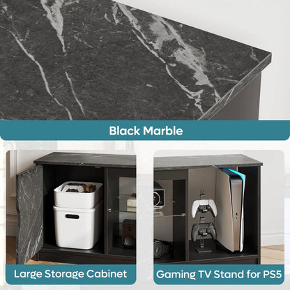 Media Console, LED TV Stand for 65 Inch TV, Gaming Entertainment Centre With Glass Shelf