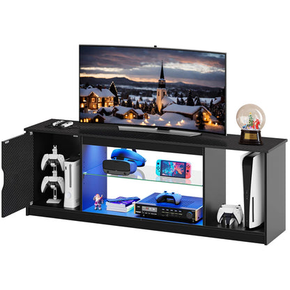 Media Console, LED TV Stand for 65 Inch TV, Gaming Entertainment Centre With Glass Shelf