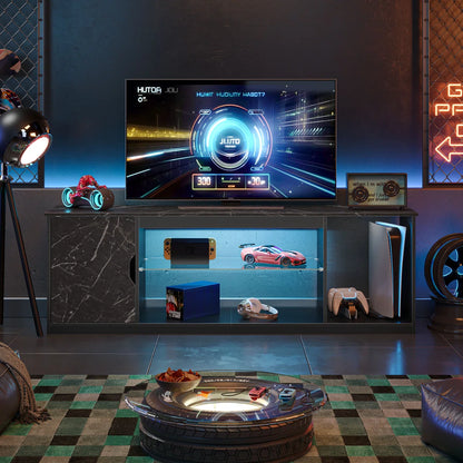 Media Console, LED TV Stand for 65 Inch TV, Gaming Entertainment Centre With Glass Shelf