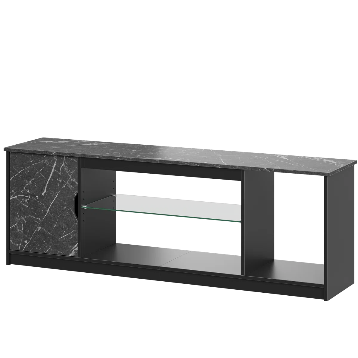 Media Console, LED TV Stand for 65 Inch TV, Gaming Entertainment Centre With Glass Shelf