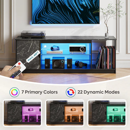 Media Console, LED TV Stand for 65 Inch TV, Gaming Entertainment Centre With Glass Shelf