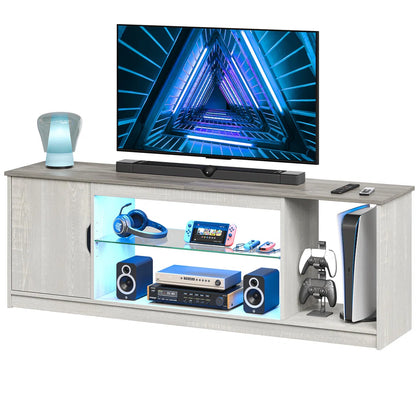 Media Console, LED TV Stand for 65 Inch TV, Gaming Entertainment Centre With Glass Shelf