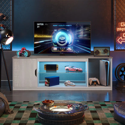 Media Console, LED TV Stand for 65 Inch TV, Gaming Entertainment Centre With Glass Shelf