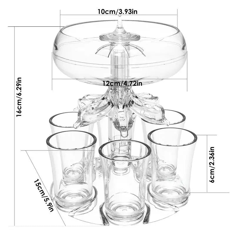 LED Party Shot Dispenser. Multi-Pour Shot Drinks With 6 Shot Glasses