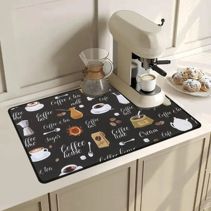 Super Absorbent Kitchen Counter Mat, Retro Anti-Slip Coffee Style Counter/Bar Protector