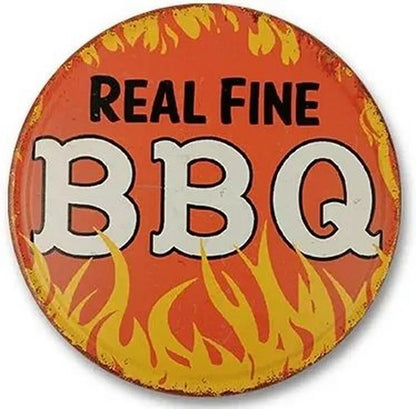 Retro Tin And Aluminium BBQ Signs. Novelty, Round, Vintage Style Signs For Garden, Shed, Man Cave, Restaurants And Cafes