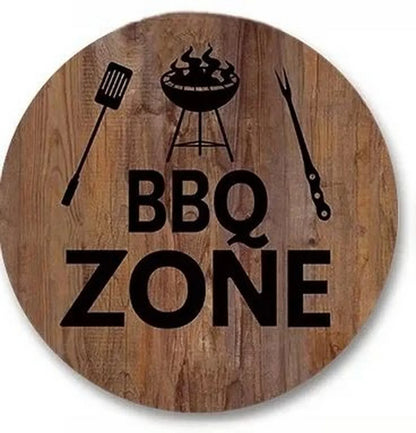 Retro Tin And Aluminium BBQ Signs. Novelty, Round, Vintage Style Signs For Garden, Shed, Man Cave, Restaurants And Cafes