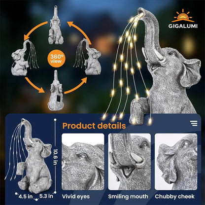 Solar Elephant Sprinkling Water String Lights for Garden