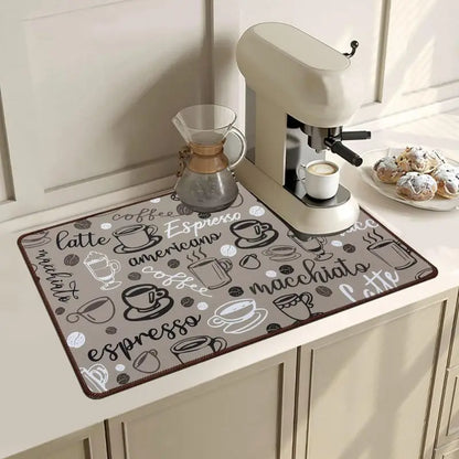 Super Absorbent Kitchen Counter Mat, Retro Anti-Slip Coffee Style Counter/Bar Protector
