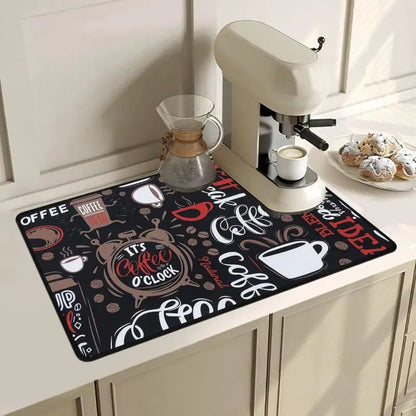 Super Absorbent Kitchen Counter Mat, Retro Anti-Slip Coffee Style Counter/Bar Protector