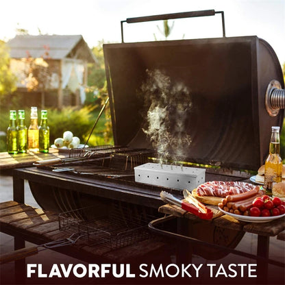 BBQ Woodchip Smoker Box, Stainless Steel Heavy Duty For Added Smokey Flavour. Gas And Charcoal BBQ Essential