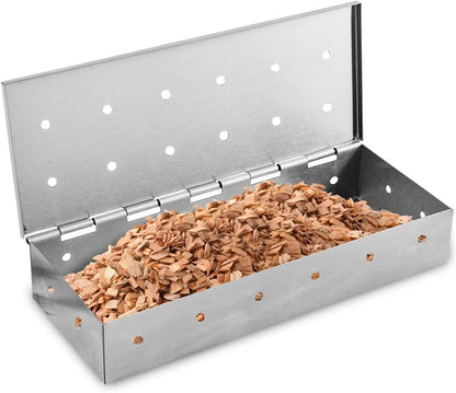 BBQ Woodchip Smoker Box, Stainless Steel Heavy Duty For Added Smokey Flavour. Gas And Charcoal BBQ Essential