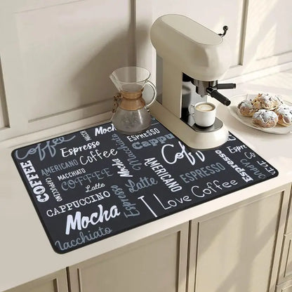 Super Absorbent Kitchen Counter Mat, Retro Anti-Slip Coffee Style Counter/Bar Protector