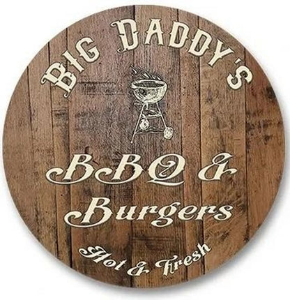 Retro Tin And Aluminium BBQ Signs. Novelty, Round, Vintage Style Signs For Garden, Shed, Man Cave, Restaurants And Cafes