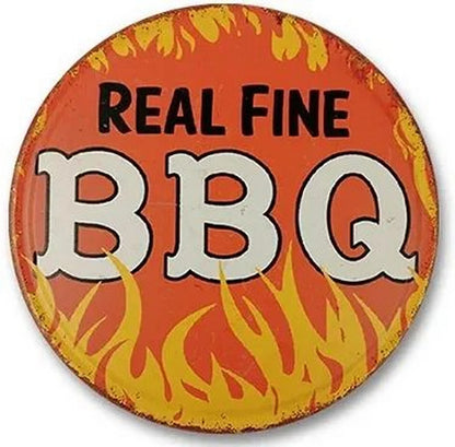 Retro Tin And Aluminium BBQ Signs. Novelty, Round, Vintage Style Signs For Garden, Shed, Man Cave, Restaurants And Cafes