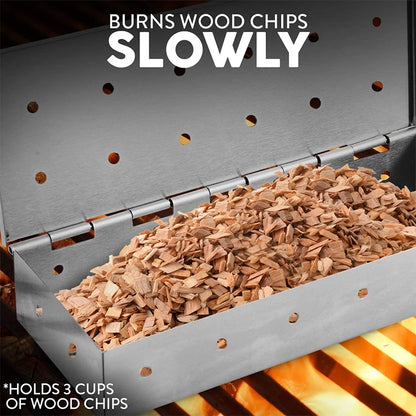 BBQ Woodchip Smoker Box, Stainless Steel Heavy Duty For Added Smokey Flavour. Gas And Charcoal BBQ Essential