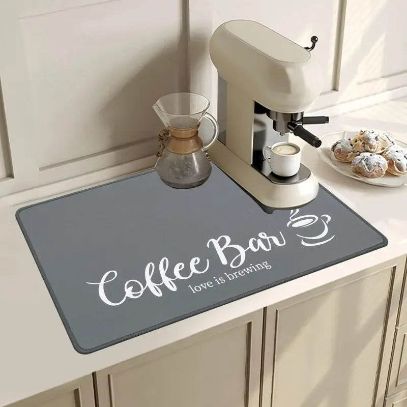 Super Absorbent Kitchen Counter Mat, Retro Anti-Slip Coffee Style Counter/Bar Protector