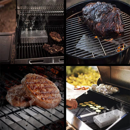 BBQ Woodchip Smoker Box, Stainless Steel Heavy Duty For Added Smokey Flavour. Gas And Charcoal BBQ Essential