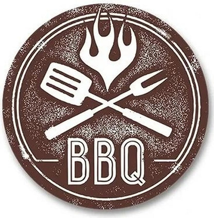 Retro Tin And Aluminium BBQ Signs. Novelty, Round, Vintage Style Signs For Garden, Shed, Man Cave, Restaurants And Cafes