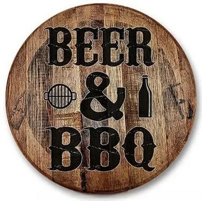 Retro Tin And Aluminium BBQ Signs. Novelty, Round, Vintage Style Signs For Garden, Shed, Man Cave, Restaurants And Cafes