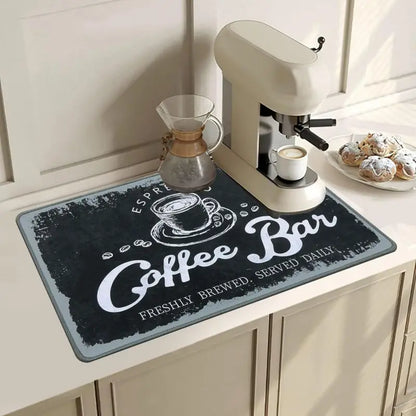 Super Absorbent Kitchen Counter Mat, Retro Anti-Slip Coffee Style Counter/Bar Protector