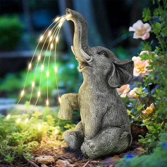 Solar Elephant Statue Sprinkling Water String Lights for Garden