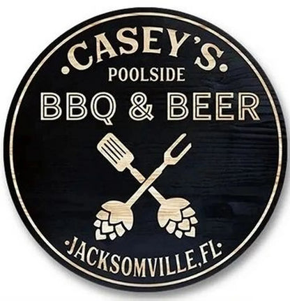 Retro Tin And Aluminium BBQ Signs. Novelty, Round, Vintage Style Signs For Garden, Shed, Man Cave, Restaurants And Cafes
