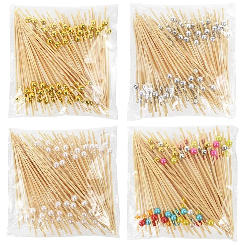 Beaded Decorative Bamboo Cocktail Skewers 12cm