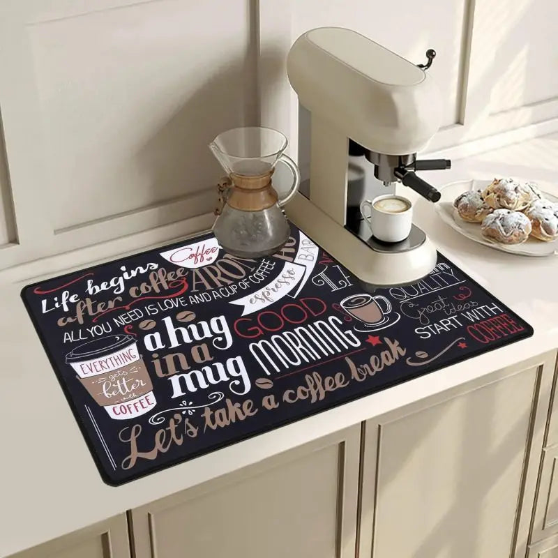 Super Absorbent Kitchen Counter Mat, Retro Anti-Slip Coffee Style Counter/Bar Protector