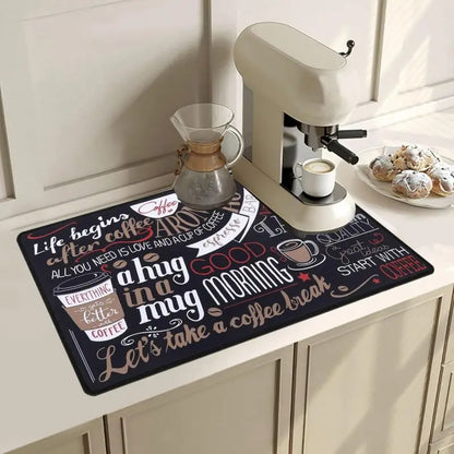 Super Absorbent Kitchen Counter Mat, Retro Anti-Slip Coffee Style Counter/Bar Protector
