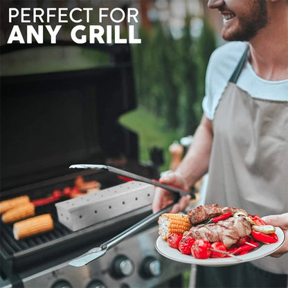 BBQ Woodchip Smoker Box, Stainless Steel Heavy Duty For Added Smokey Flavour. Gas And Charcoal BBQ Essential