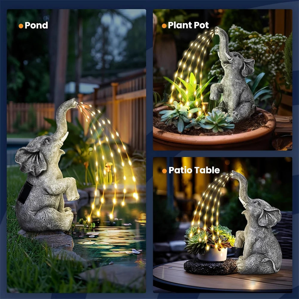 Solar Elephant Sprinkling Water String Lights for Garden